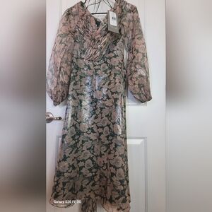 Multicolored Wrap Belted Sundress with Bishop Sleeves for Wedding Guest